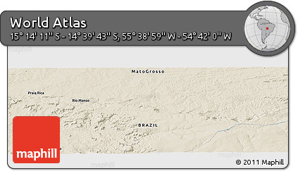 Shaded Relief Panoramic Map of the Area around 14° 56' 57" S, 55° 10' 29" W
