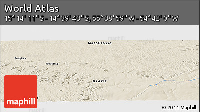 Shaded Relief Panoramic Map of the Area around 14° 56' 57" S, 55° 10' 29" W