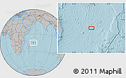 Gray Location Map of the area around 14° 56' 57" S, 56° 10' 29" E, hill shading