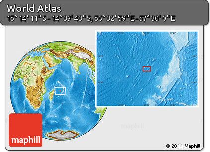 Physical Location Map of the Area around 14° 56' 57" S, 57° 1' 29" E