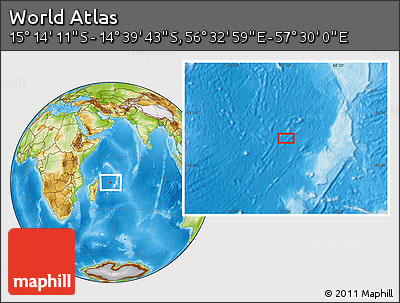 Physical Location Map of the Area around 14° 56' 57" S, 57° 1' 29" E