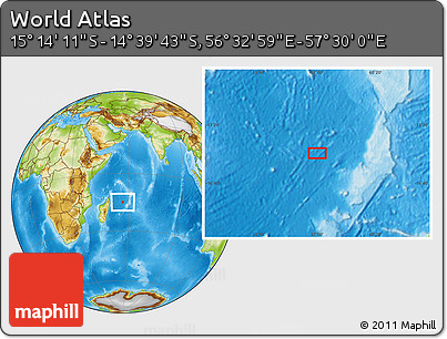 Physical Location Map of the Area around 14° 56' 57" S, 57° 1' 29" E