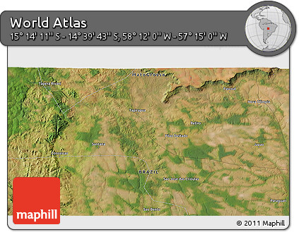 Satellite 3D Map of the Area around 14° 56' 57" S, 57° 43' 30" W