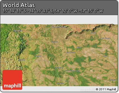 Satellite 3D Map of the Area around 14° 56' 57" S, 57° 43' 30" W