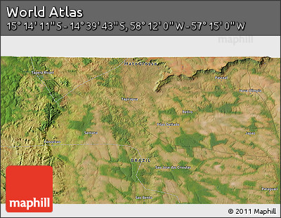 Satellite 3D Map of the Area around 14° 56' 57" S, 57° 43' 30" W