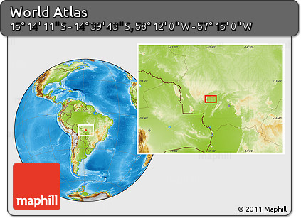 Physical Location Map of the Area around 14° 56' 57" S, 57° 43' 30" W