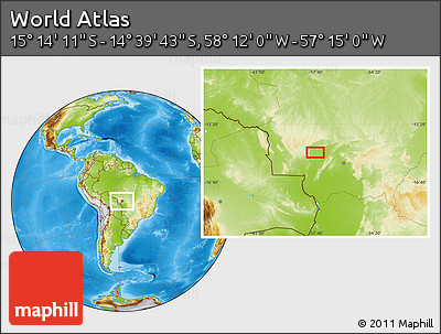 Physical Location Map of the Area around 14° 56' 57" S, 57° 43' 30" W