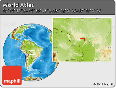 Physical Location Map of the Area around 14° 56' 57" S, 57° 43' 30" W