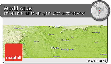 Physical Panoramic Map of the Area around 14° 56' 57" S, 57° 43' 30" W