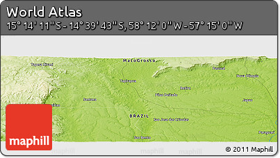 Physical Panoramic Map of the Area around 14° 56' 57" S, 57° 43' 30" W