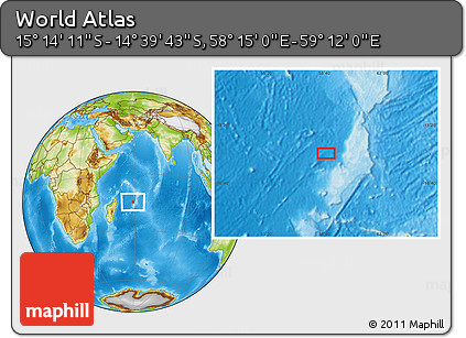 Physical Location Map of the Area around 14° 56' 57" S, 58° 43' 30" E