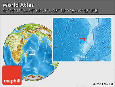 Physical Location Map of the Area around 14° 56' 57" S, 58° 43' 30" E