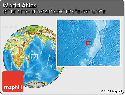 Physical Location Map of the Area around 14° 56' 57" S, 58° 43' 30" E