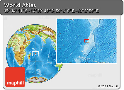 Physical Location Map of the Area around 14° 56' 57" S, 59° 34' 30" E