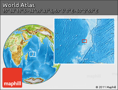 Physical Location Map of the Area around 14° 56' 57" S, 59° 34' 30" E