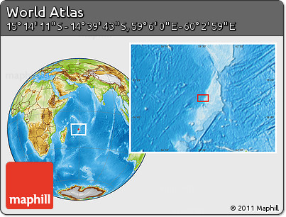 Physical Location Map of the Area around 14° 56' 57" S, 59° 34' 30" E