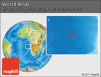 Physical Location Map of the Area around 14° 56' 57" S, 5° 10' 30" E