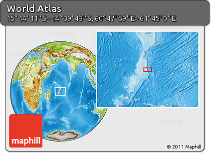 Physical Location Map of the Area around 14° 56' 57" S, 61° 16' 29" E
