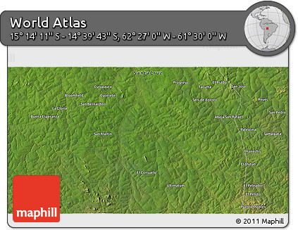 Satellite 3D Map of the Area around 14° 56' 57" S, 61° 58' 30" W