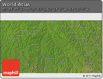 Satellite 3D Map of the Area around 14° 56' 57" S, 61° 58' 30" W