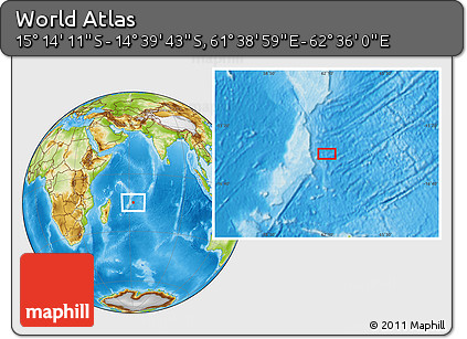 Physical Location Map of the Area around 14° 56' 57" S, 62° 7' 30" E
