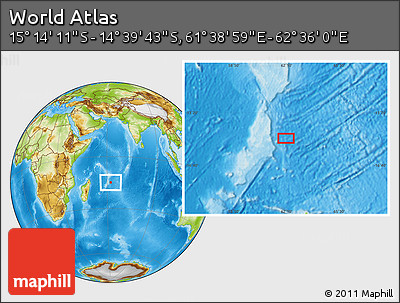 Physical Location Map of the Area around 14° 56' 57" S, 62° 7' 30" E