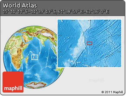 Physical Location Map of the Area around 14° 56' 57" S, 62° 7' 30" E