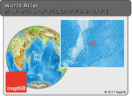 Physical Location Map of the Area around 14° 56' 57" S, 62° 58' 30" E