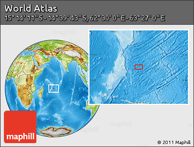 Physical Location Map of the Area around 14° 56' 57" S, 62° 58' 30" E