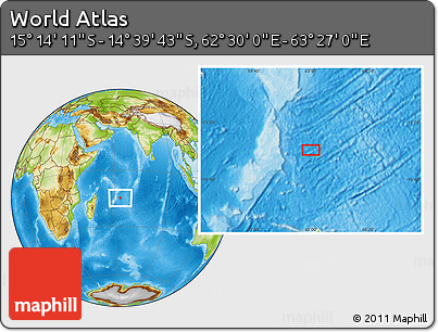 Physical Location Map of the Area around 14° 56' 57" S, 62° 58' 30" E