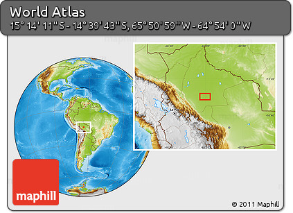 Physical Location Map of the Area around 14° 56' 57" S, 65° 22' 30" W
