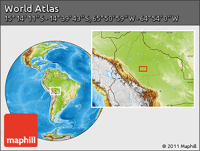 Physical Location Map of the Area around 14° 56' 57" S, 65° 22' 30" W