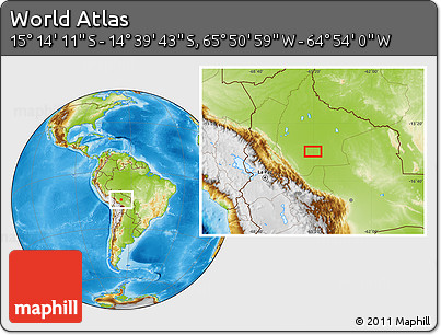 Physical Location Map of the Area around 14° 56' 57" S, 65° 22' 30" W