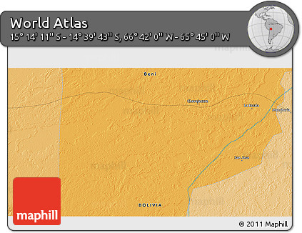 Political 3D Map of the Area around 14° 56' 57" S, 66° 13' 29" W