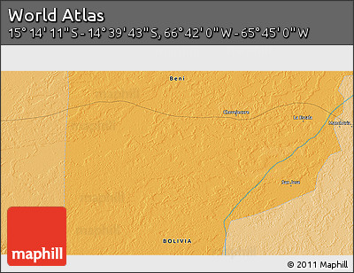 Political 3D Map of the Area around 14° 56' 57" S, 66° 13' 29" W