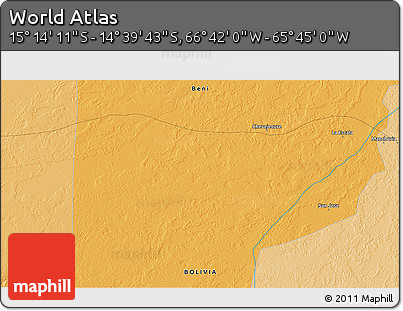 Political 3D Map of the Area around 14° 56' 57" S, 66° 13' 29" W
