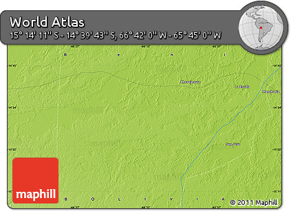 Physical Map of the Area around 14° 56' 57" S, 66° 13' 29" W