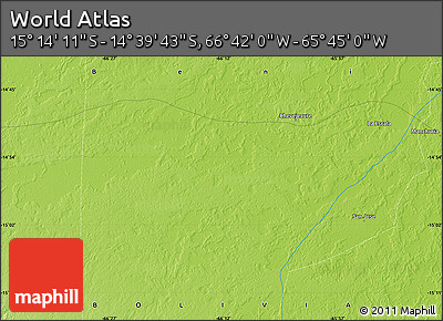 Physical Map of the Area around 14° 56' 57" S, 66° 13' 29" W
