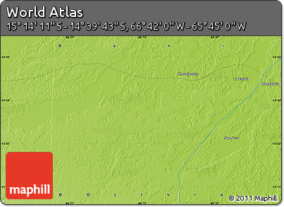 Physical Map of the Area around 14° 56' 57" S, 66° 13' 29" W