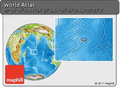 Physical Location Map of the Area around 14° 56' 57" S, 68° 4' 29" E