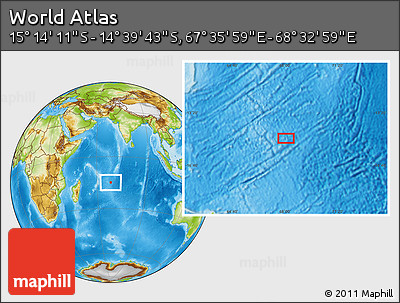 Physical Location Map of the Area around 14° 56' 57" S, 68° 4' 29" E