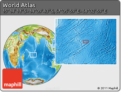 Physical Location Map of the Area around 14° 56' 57" S, 68° 4' 29" E
