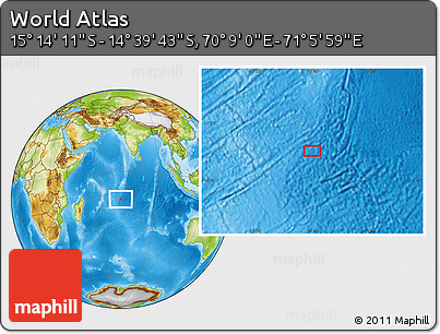 Physical Location Map of the Area around 14° 56' 57" S, 70° 37' 30" E