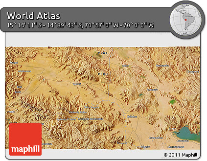 Satellite 3D Map of the Area around 14° 56' 57" S, 70° 28' 29" W