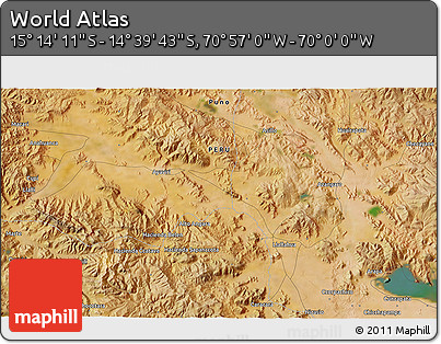 Satellite 3D Map of the Area around 14° 56' 57" S, 70° 28' 29" W