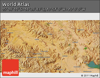 Satellite 3D Map of the Area around 14° 56' 57" S, 70° 28' 29" W
