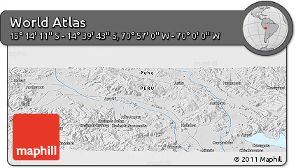 Physical Panoramic Map of the Area around 14° 56' 57" S, 70° 28' 29" W