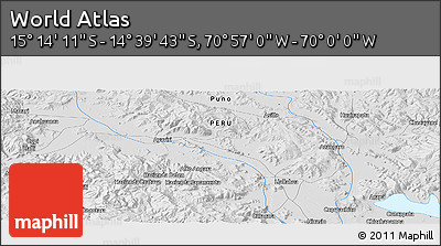 Physical Panoramic Map of the Area around 14° 56' 57" S, 70° 28' 29" W