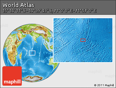 Physical Location Map of the Area around 14° 56' 57" S, 71° 28' 29" E