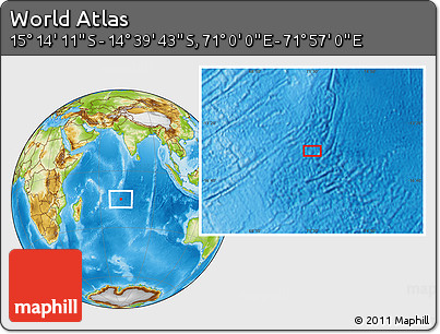 Physical Location Map of the Area around 14° 56' 57" S, 71° 28' 29" E